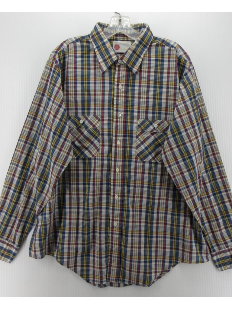 Vtg Sears Kings Road Shirt Xl 70s Madras Plaid Button Up Sportswear *